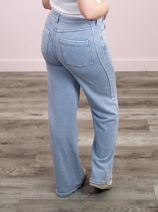 *NEW* RD Style | Jen Denim Look French Terry Pants | Light Ash Blue