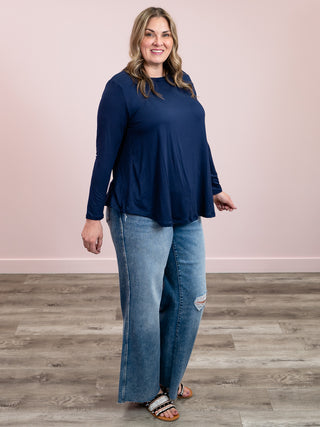 Lynne Long Sleeve Top | Navy