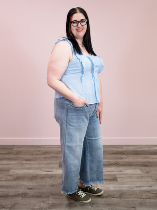 DEX | Dayna Pintuck Ruffle Tank | Mini Blue Stripe