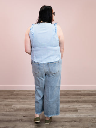 DEX | Dayna Pintuck Ruffle Tank | Mini Blue Stripe