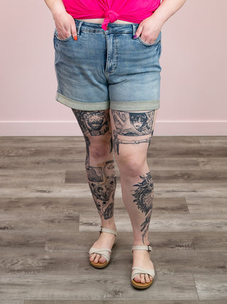 Judy Blue | High Rise Tummy Control Slim Short | Evan