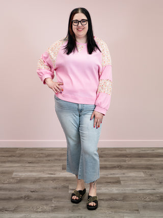 *NEW* Peaceful Pippy Thermal Floral Loose Fit Pullover | Light Pink