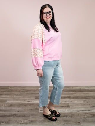 *NEW* Peaceful Pippy Thermal Floral Loose Fit Pullover | Light Pink