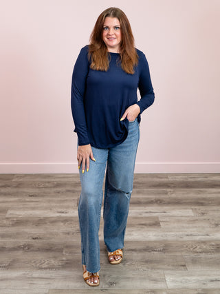 Lynne Long Sleeve Top | Navy