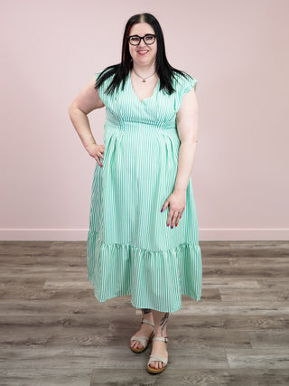 *NEW* Stripe Tease Smocked Waist Striped Maxi | Green