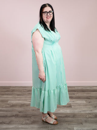 *NEW* Stripe Tease Smocked Waist Striped Maxi | Green