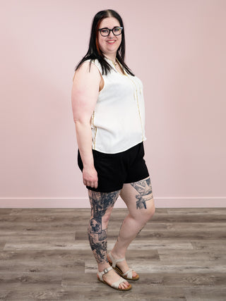 *NEW* DEX | Emily Beaded Contrast Sleeveless Blouse | Ecru & Pistachio