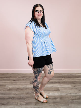 *NEW* Allyson Pleated Back Smocked Waist Peplum Top | Blue