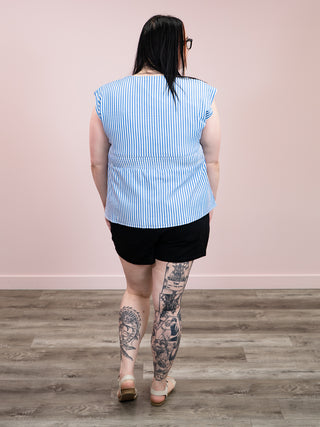 *NEW* Allyson Pleated Back Smocked Waist Peplum Top | Blue