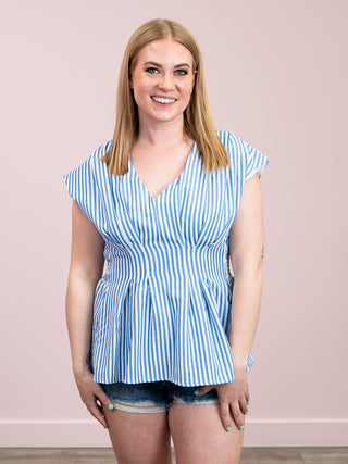 *NEW* Allyson Pleated Back Smocked Waist Peplum Top | Blue