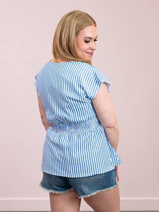 *NEW* Allyson Pleated Back Smocked Waist Peplum Top | Blue