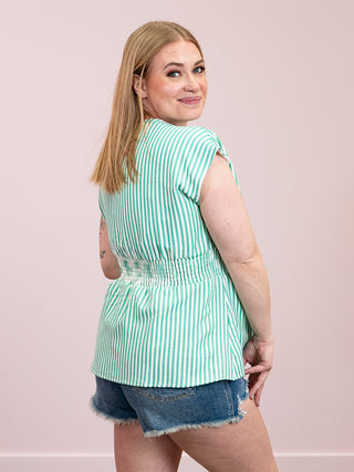 *NEW* Allyson Pleated Back Smocked Waist Peplum Top | Green