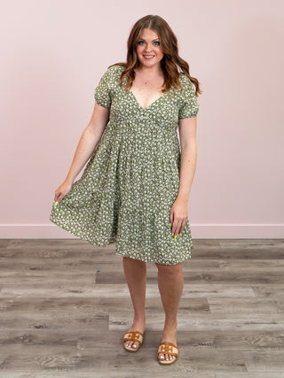 Daisy Mae Floral Mini Dress | Light Olive