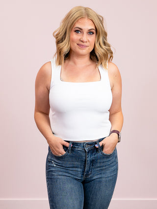 *NEW* Kinley Ribbed Square Neck Tank | White