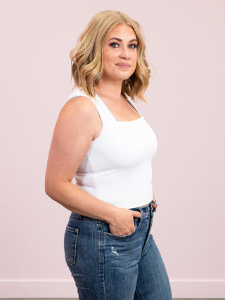 *NEW* Kinley Ribbed Square Neck Tank | White