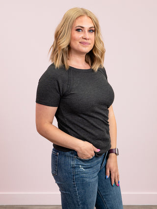 *NEW* Nori Short Sleeve Waffle Top | Black