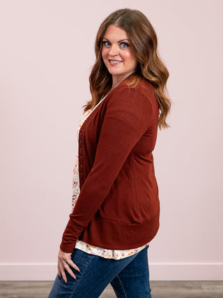 *11AM DEAL* Oh Snap Cardigan | Dark Rust