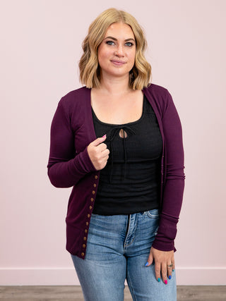 *11AM DEAL* Oh Snap Cardigan | Dark Plum