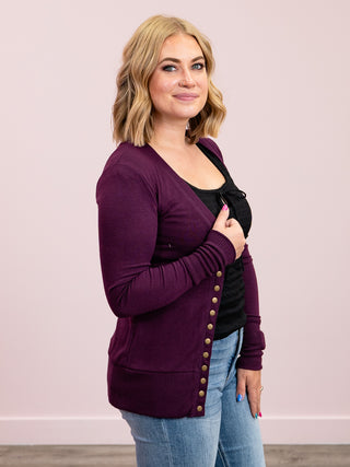 *11AM DEAL* Oh Snap Cardigan | Dark Plum