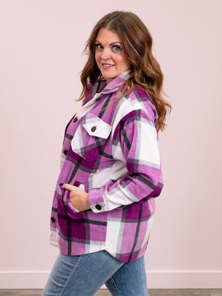 Doris Oversized Plaid Fleece Shacket | Light Plum