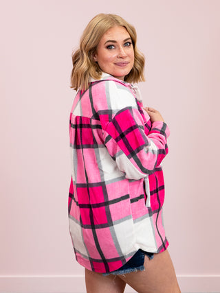 Doris Oversized Plaid Fleece Shacket | Hot Pink