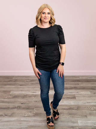 *FINAL SALE* Lady G Ribbed Puff Sleeve Tee | Black