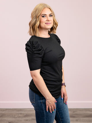 *FINAL SALE* Lady G Ribbed Puff Sleeve Tee | Black