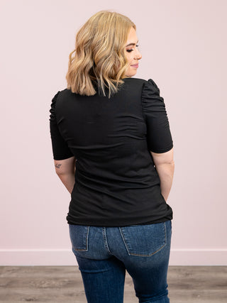 *FINAL SALE* Lady G Ribbed Puff Sleeve Tee | Black