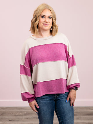 *FINAL SALE* Jessie Colourblock Long Sleeve Top | Taupe & Magenta