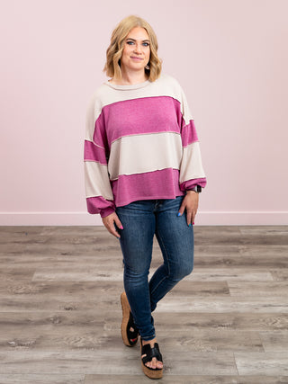 *FINAL SALE* Jessie Colourblock Long Sleeve Top | Taupe & Magenta