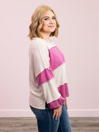 *FINAL SALE* Jessie Colourblock Long Sleeve Top | Taupe & Magenta