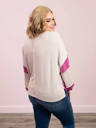 *FINAL SALE* Jessie Colourblock Long Sleeve Top | Taupe & Magenta