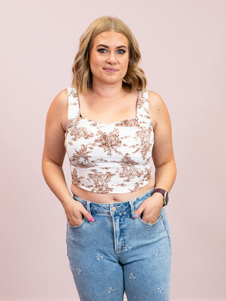 *FINAL SALE* Sweet Meadow Floral Crop Top | Brown