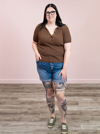 *FINAL SALE* Starlight Polo Sweater Top | Brown