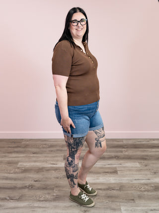 *FINAL SALE* Starlight Polo Sweater Top | Brown