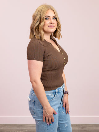 *FINAL SALE* Starlight Polo Sweater Top | Brown