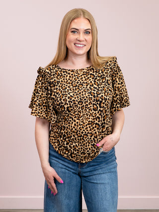 *NEW* Lauren Ruffle Sleeve Tee | Camel Leopard