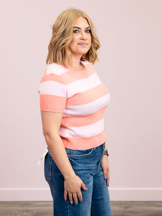 *FINAL SALE* Kaya Striped Short Sleeve Top | Coral