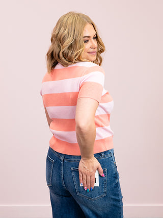 *FINAL SALE* Kaya Striped Short Sleeve Top | Coral