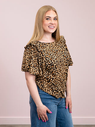 *NEW* Lauren Ruffle Sleeve Tee | Camel Leopard