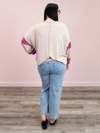 *FINAL SALE* Jessie Colourblock Long Sleeve Top | Taupe & Magenta