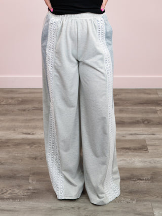 *NEW* Birdie French Terry Lace Wide Pants | Light Heather Grey