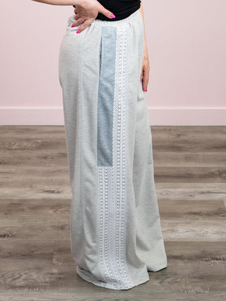 *NEW* Birdie French Terry Lace Wide Pants | Light Heather Grey