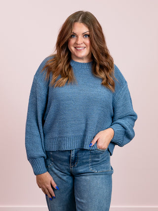 Autumn Drift Oversized Balloon Sleeve Sweater | Dusty Blue