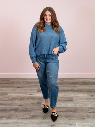 Autumn Drift Oversized Balloon Sleeve Sweater | Dusty Blue