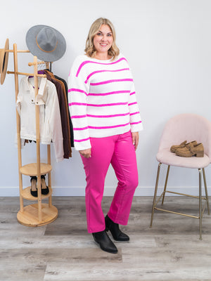 All Over Stripe Sweater | Ivory & Pink