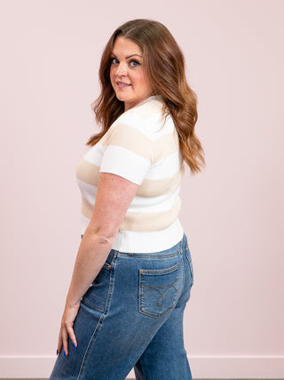 Kaya Striped Short Sleeve Top | Ivory