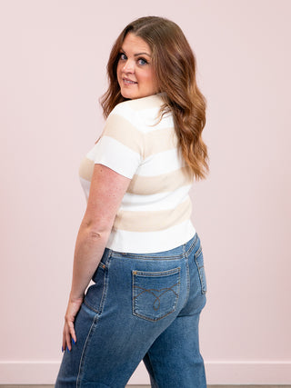 Kaya Striped Short Sleeve Top | Ivory