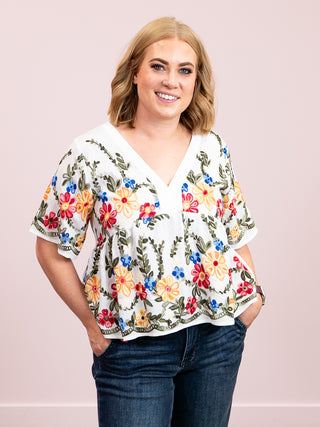 Enchanted Garden Babydoll Top | Off White