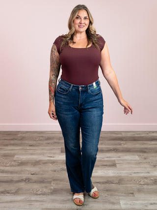 Second Skin | Tiara Rib Rounded Square Neck Bodysuit | Prune